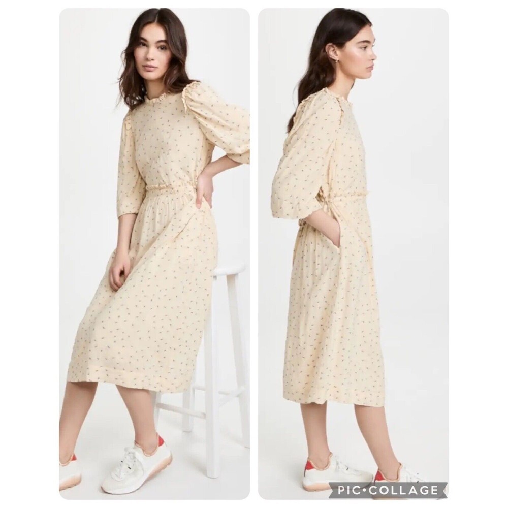 Munthe Curtis Dress Cream Floral Midi Ruffle NWT Sz 0 / XS
